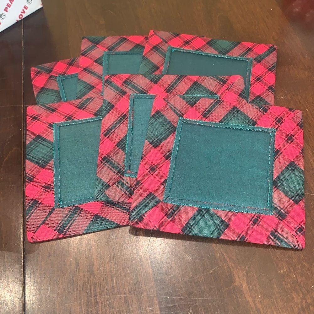 6 plaid Christmas fabric coasters